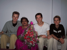Tim, David, Rick and Anand`s mother with our flowers in the apartment of Anand`s family