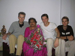 Tim, David, Rick and Anand`s mother with our flowers in the apartment of Anand`s family