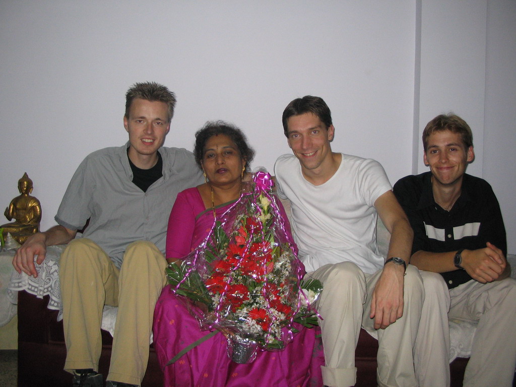 Tim, David, Rick and Anand`s mother with our flowers in the apartment of Anand`s family