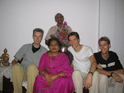 Tim, David, Rick and Anand`s parents with our flowers in the apartment of Anand`s family