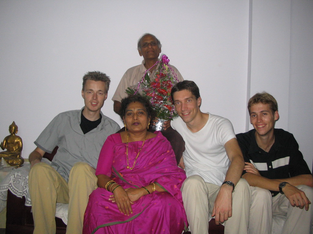 Tim, David, Rick and Anand`s parents with our flowers in the apartment of Anand`s family