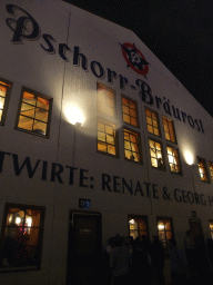 Front of the Pschorr-Bräurosl tent at the Oktoberfest terrain at the Theresienwiese square, by night