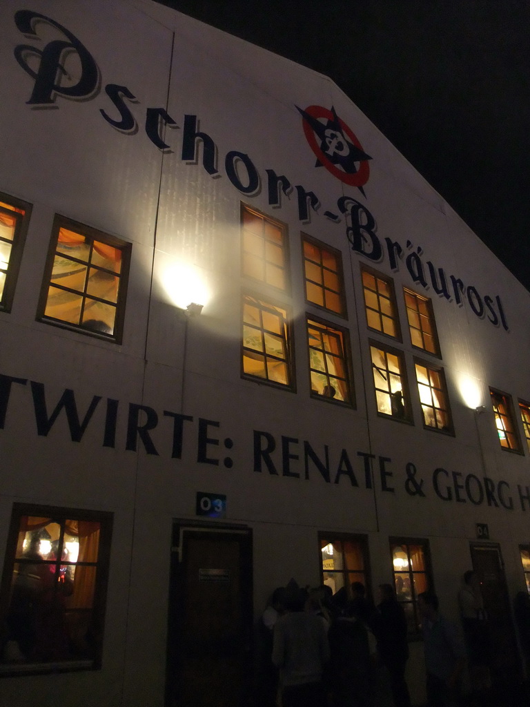Front of the Pschorr-Bräurosl tent at the Oktoberfest terrain at the Theresienwiese square, by night
