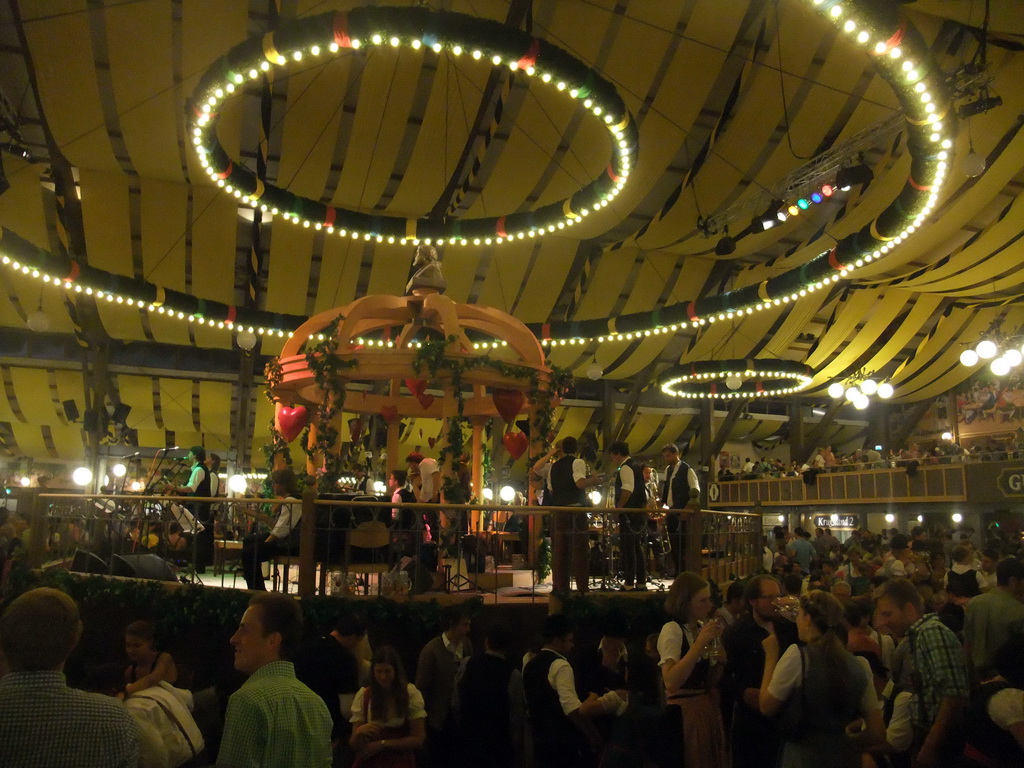 Interior of the Paulaner tent at the Oktoberfest terrain at the Theresienwiese square