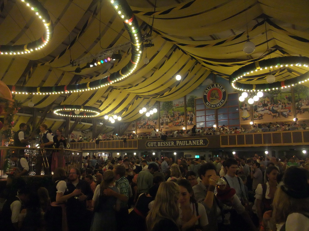 Interior of the Paulaner tent at the Oktoberfest terrain at the Theresienwiese square