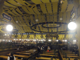 Interior of the Paulaner tent at the Oktoberfest terrain at the Theresienwiese square, during closing time