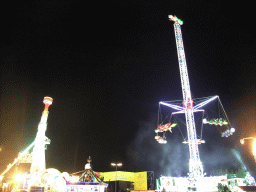 Funfair at the Oktoberfest terrain at the Theresienwiese square, by night