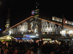 Front of the Pschorr-Bräurosl tent at the Oktoberfest terrain at the Theresienwiese square, by night