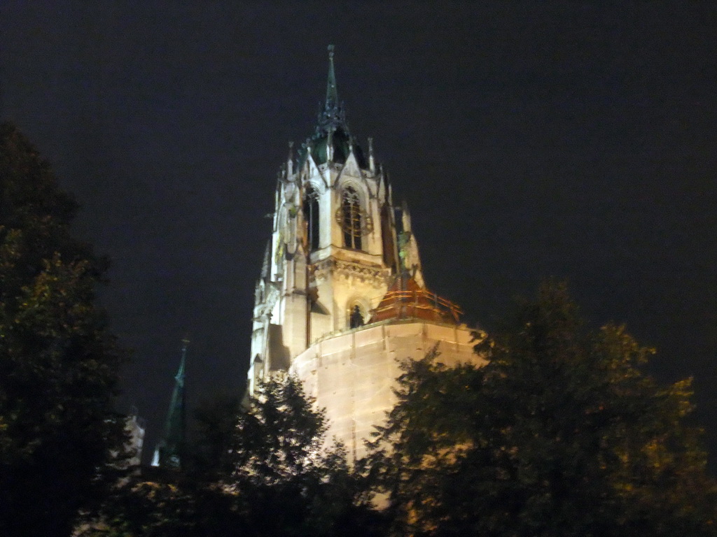 The tower of St. Paul`s Church, viewed from the Bavariaring street, by night