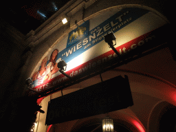 Entrance to the Oktoberfest party at the Löwenbräukeller beer hall at the Stiglmaierplatz square, by night