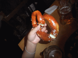 Pretzel and beer at the Oktoberfest party at the Löwenbräukeller beer hall