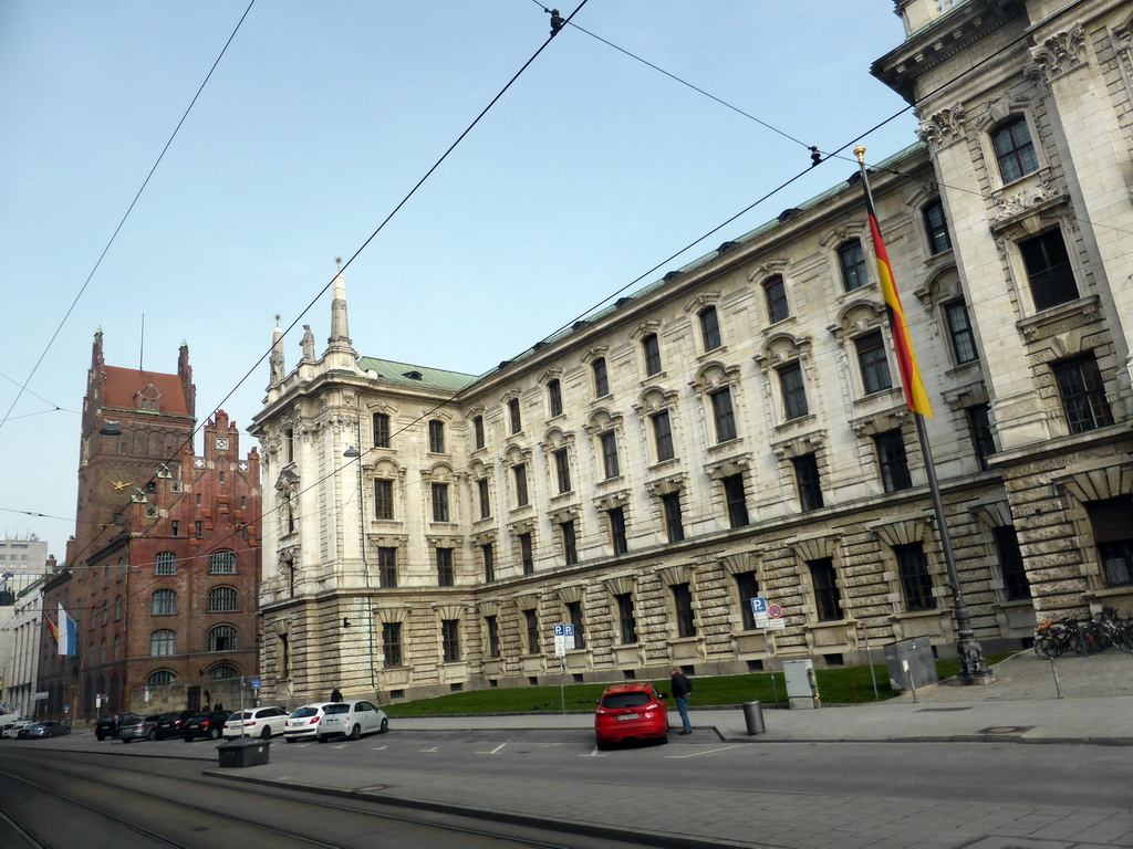 Southwest sides of the Bayerischer Verfassungsgerichtshof building and the Justizpalast building at the Prielmayerstraße street
