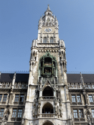 Tower of the Neues Rathaus building, viewed from the Marienplatz square