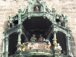 Upper part of the Rathaus-Glockenspiel chimes in the tower of the Neues Rathaus building