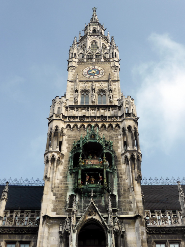 Tower of the Neues Rathaus building, viewed from the Marienplatz square
