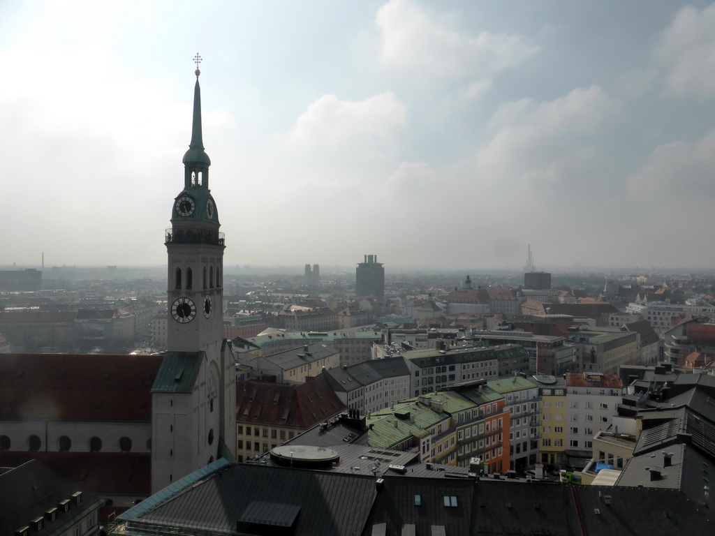 South side of the city with St. Peter`s Church and St. Maximilian`s Church, viewed from the tower of the Neues Rathaus building