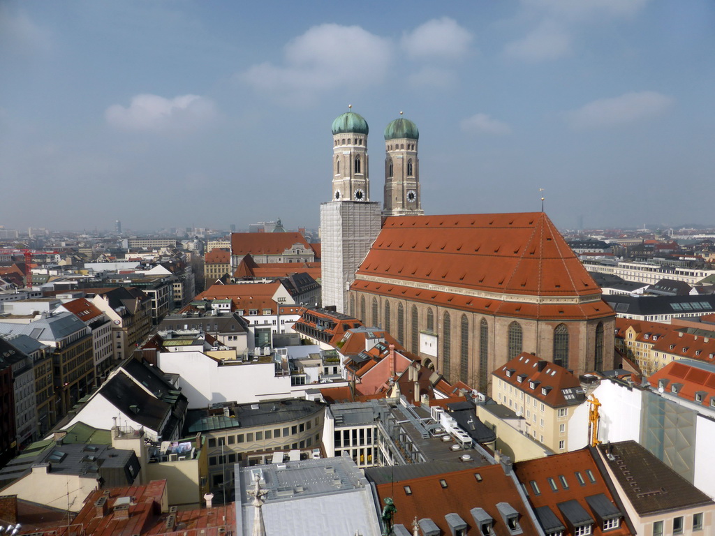 Northwest side of the city with the Frauenkirche church and St. Michael`s Church, viewed from the tower of the Neues Rathaus building