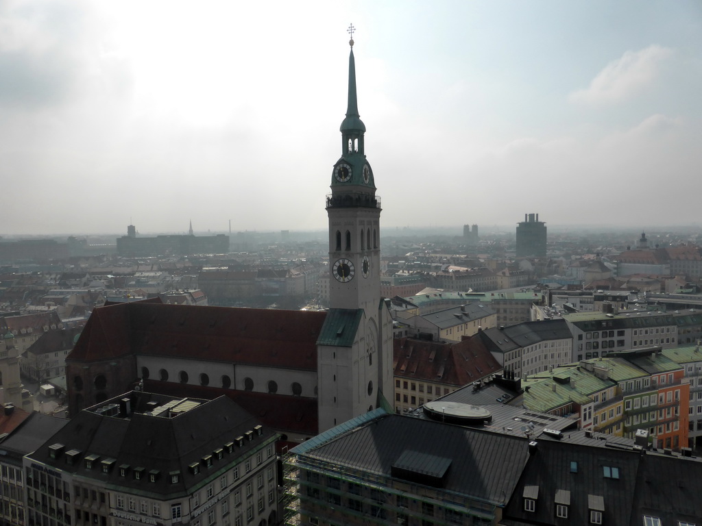 South side of the city with St. Peter`s Church and St. Maximilian`s Church, viewed from the tower of the Neues Rathaus building