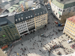 The Marienplatz square and the Rosenstraße street, viewed from the tower of the Neues Rathaus building