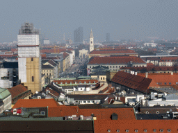 North side of the city with the Theatinerkirche church, the Ludwigstraße street, St. Ludwig`s church and the Victory Gate, viewed from the tower of the Neues Rathaus building