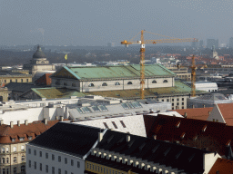 Northeast side of the city with the Bavarian State Theater, the Munich Residenz palace and the Bayerische Staatskanzlei building, viewed from the tower of the Neues Rathaus building