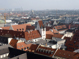 Northeast side of the city, with the Bavarian National Museum, the HVB Tower, the Parish Church of St. Anna and the Regierung von Oberbayern building, viewed from the tower of the Neues Rathaus building