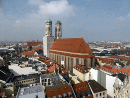 Northwest side of the city with the Frauenkirche church and St. Michael`s Church, viewed from the tower of the Neues Rathaus building