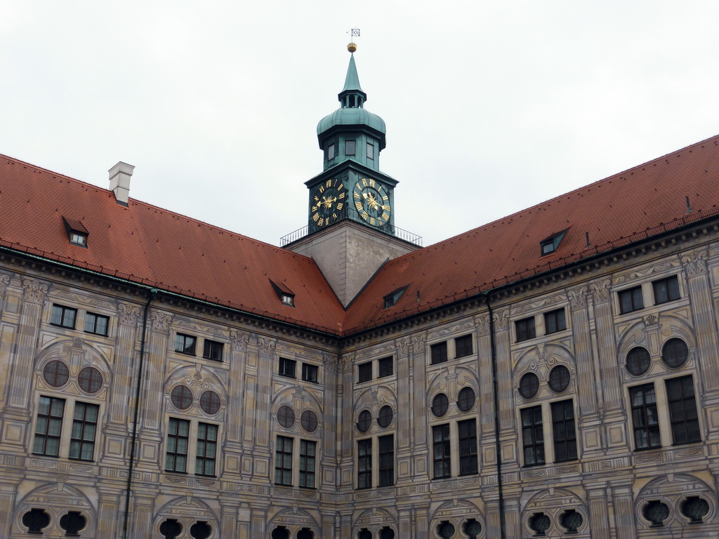 Tower and buildings of the Munich Residenz palace, viewed from the Kaiserhof courtyard