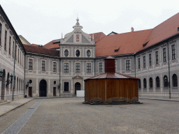 Brunnenhof courtyard of the Munich Residenz palace with a fountain with a bronze statue of Duke Otto I, under renovation