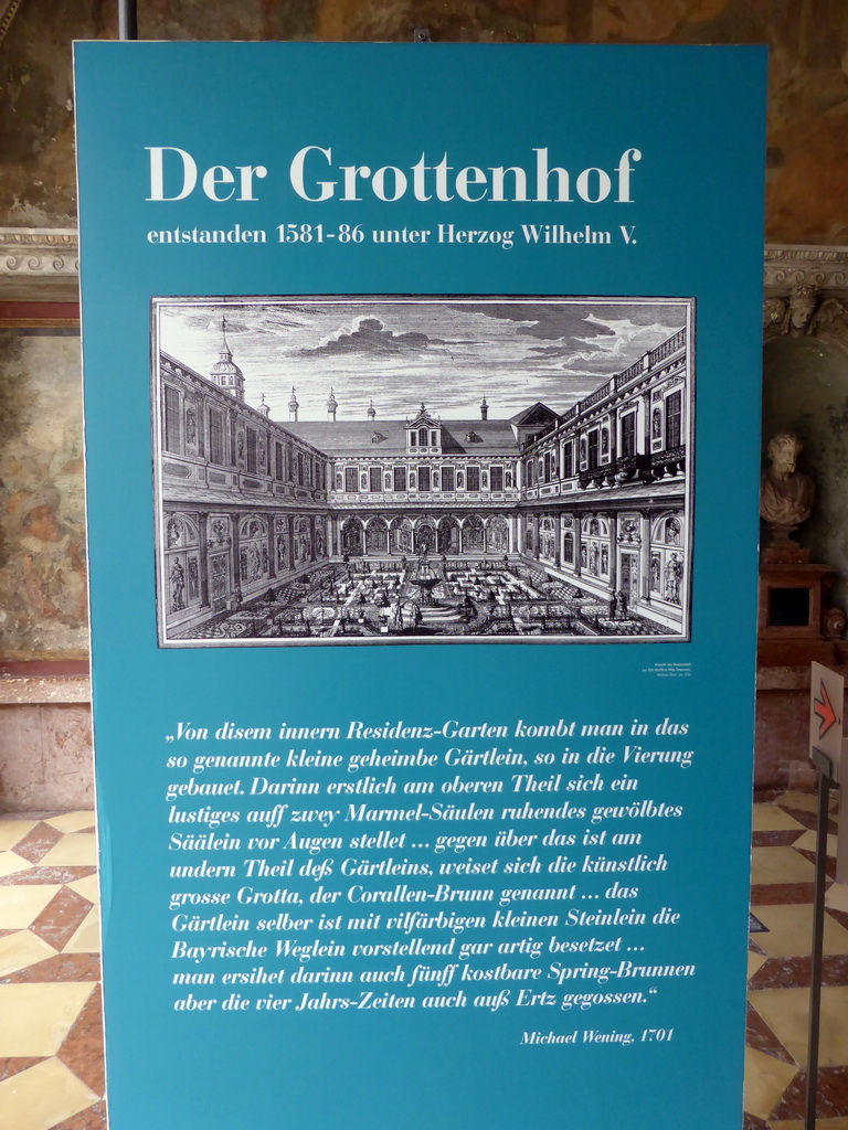 Explanation on the Grottenhof courtyard at the Lower Floor of the Munich Residenz palace