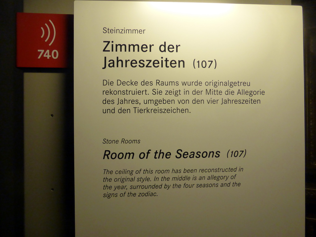 Explanation on the Room of the Seasons at the Stone Rooms at the Upper Floor of the Munich Residenz palace