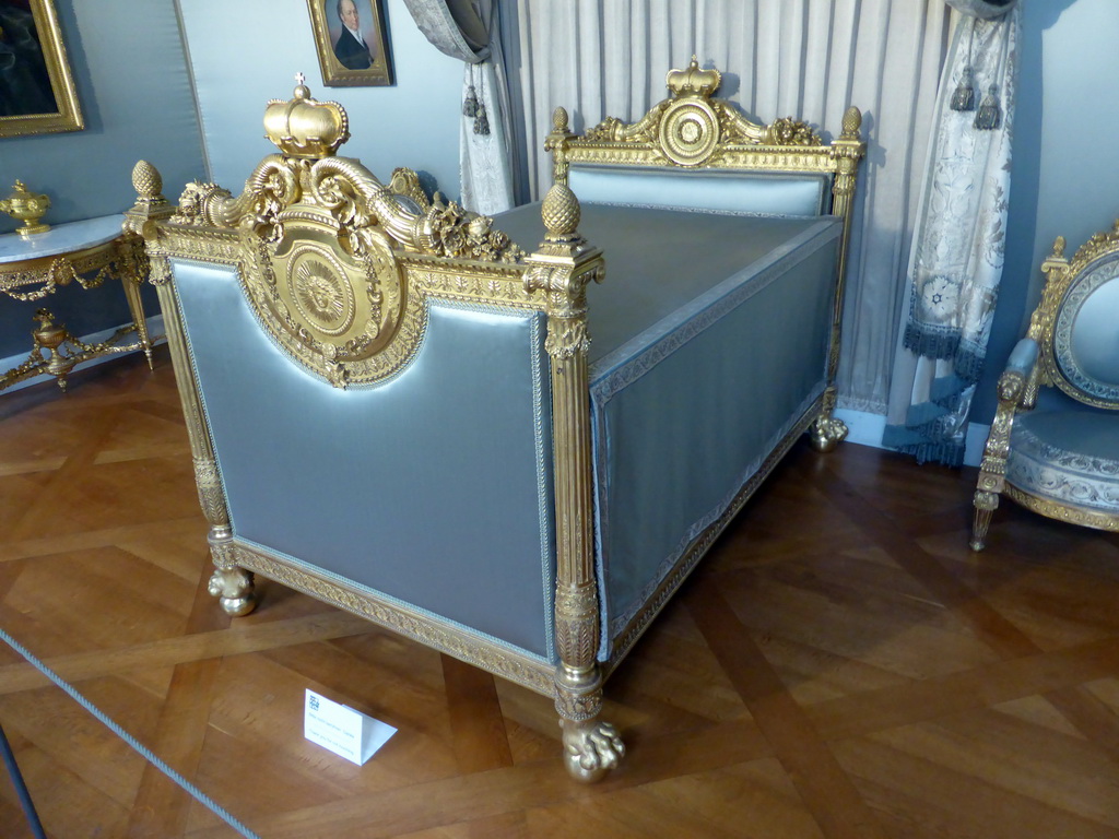 Bed in one of the Court Garden Rooms at the Upper Floor of the Munich Residenz palace