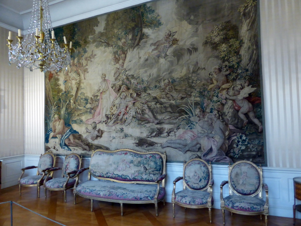 Sofa, chairs and tapestry in one of the Court Garden Rooms at the Upper Floor of the Munich Residenz palace