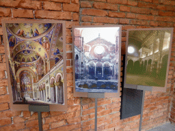 Painting and photos of the destruction and renovation of the Court Church of All Saints at the Upper Floor of the Munich Residenz palace