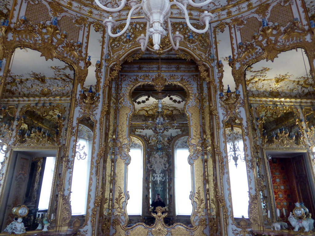 Tim reflected in a mirror in the Cabinet of Mirrors and Porcelain at the Rich Rooms at the Upper Floor of the Munich Residenz palace