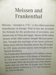 Information on porcelain from Meissen and Frankenthal at the Porcelain Chambers at the Upper Floor of the Munich Residenz palace