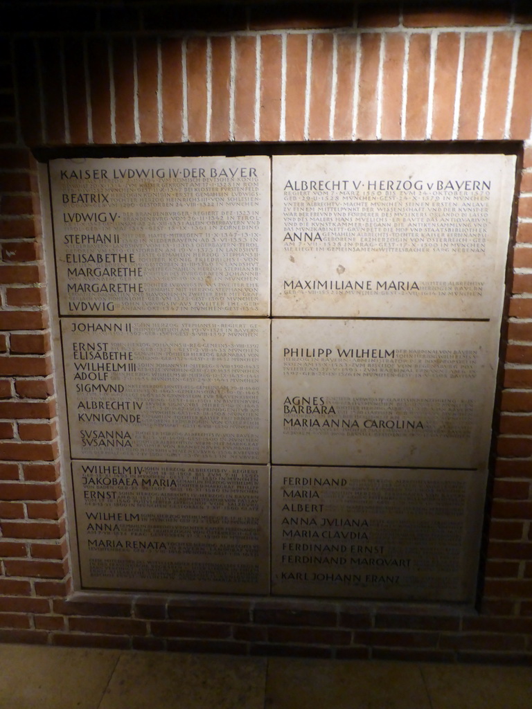 Tombs of members of the Wittelsbach dynasty in the crypt of the Frauenkirche church