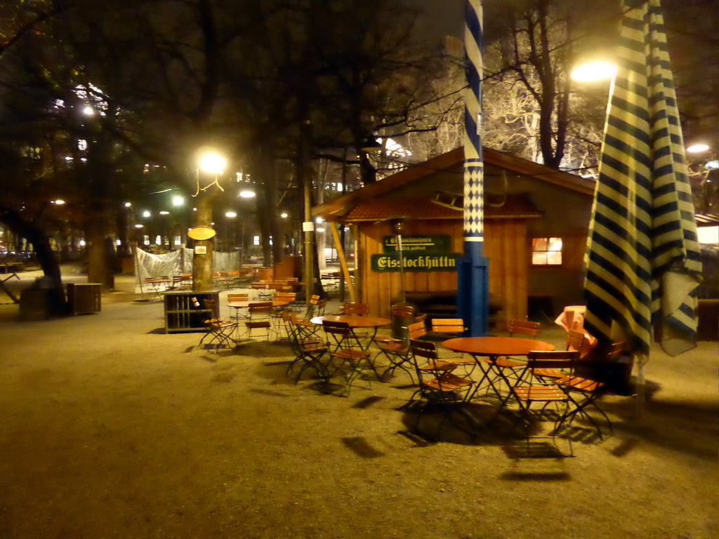 Beer garden and pavilion of the Augustiner Keller beer hall, by night