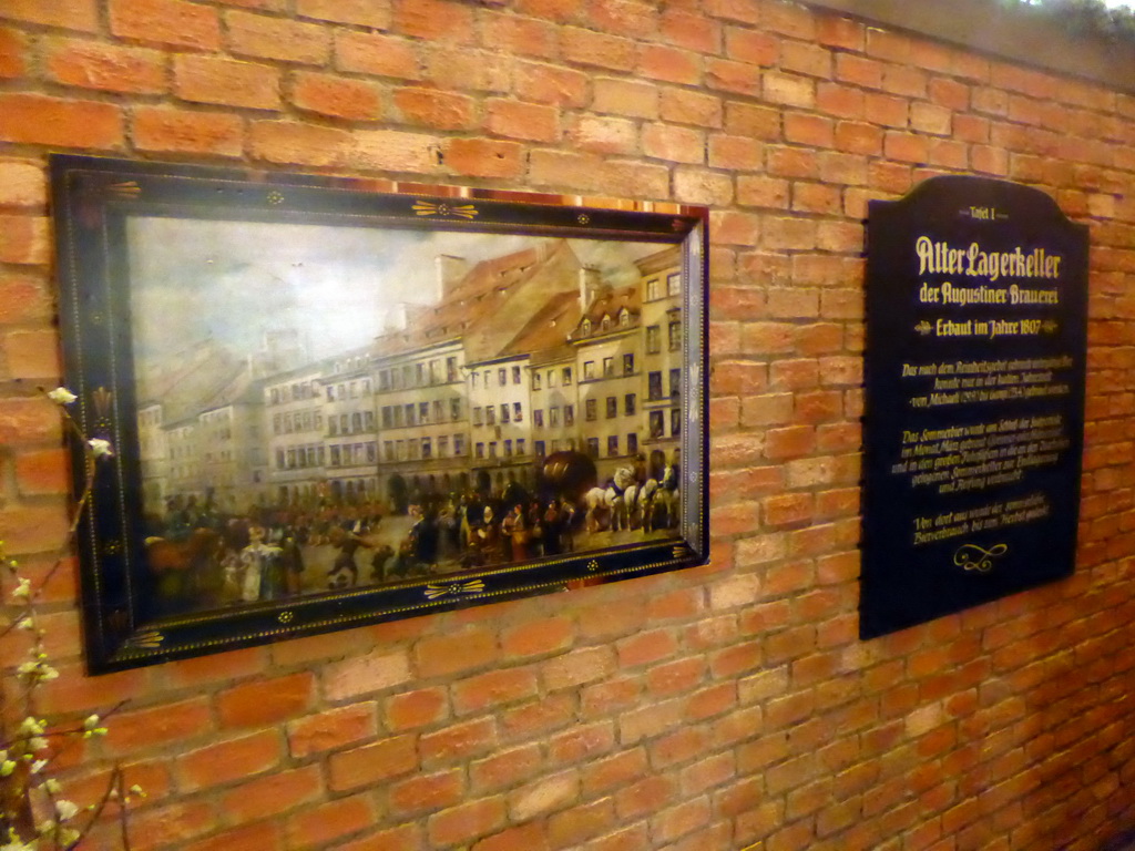 Painting and information at the Alterlagerkeller basement of the Augustiner Keller beer hall
