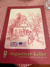 Front of the English menu of the Augustiner Keller beer hall