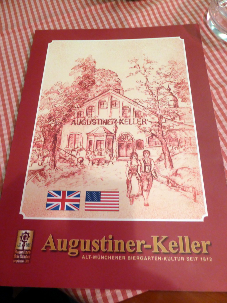 Front of the English menu of the Augustiner Keller beer hall