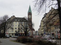 The Kreuzstraße street and the Allerheiligenkirche am Kreuz church, viewed from the Herzog-Wilhelm-Straße street