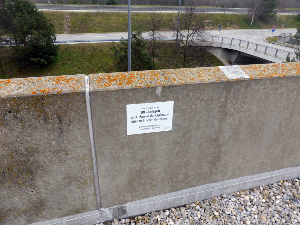 Sign forbidding urinating in public, at the south road to the Allianz Arena stadium