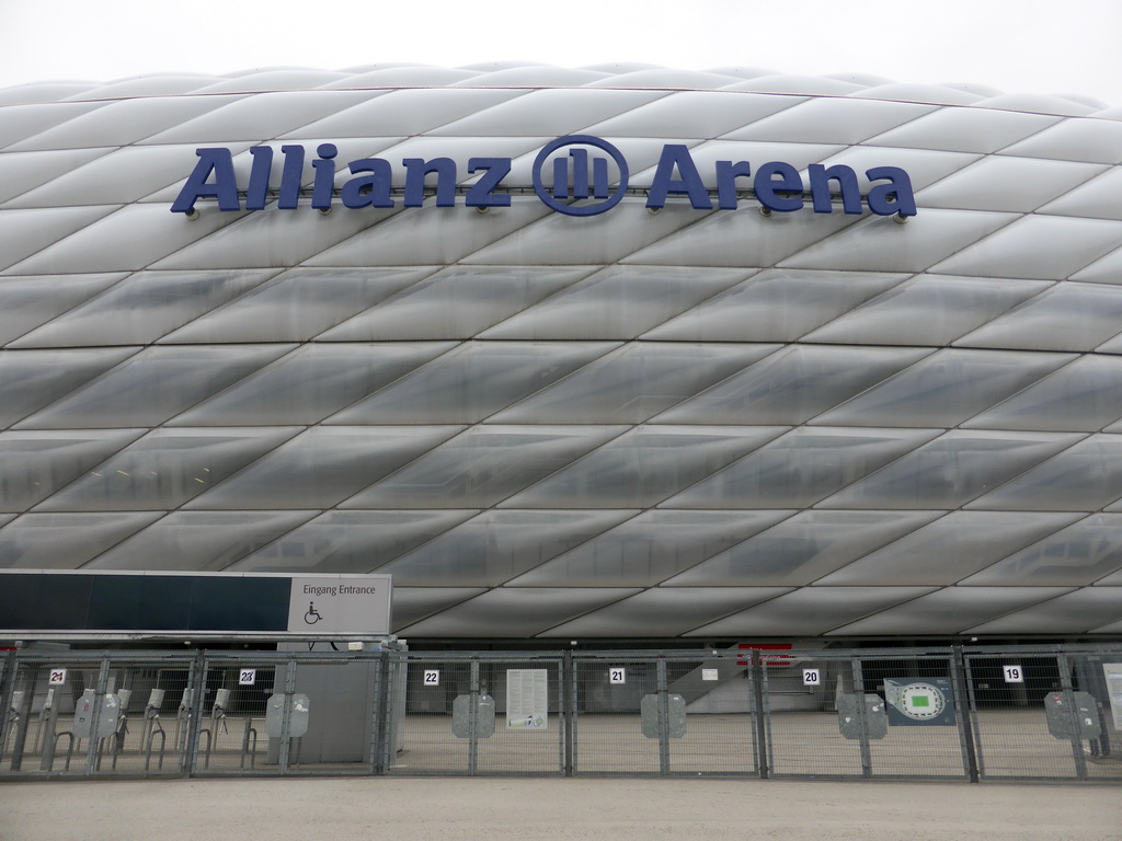 Facade and entrance gates of the Allianz Arena stadium