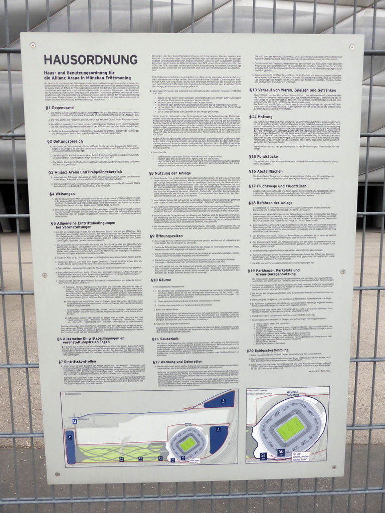 House rules of the Allianz Arena stadium, at the entrance gates