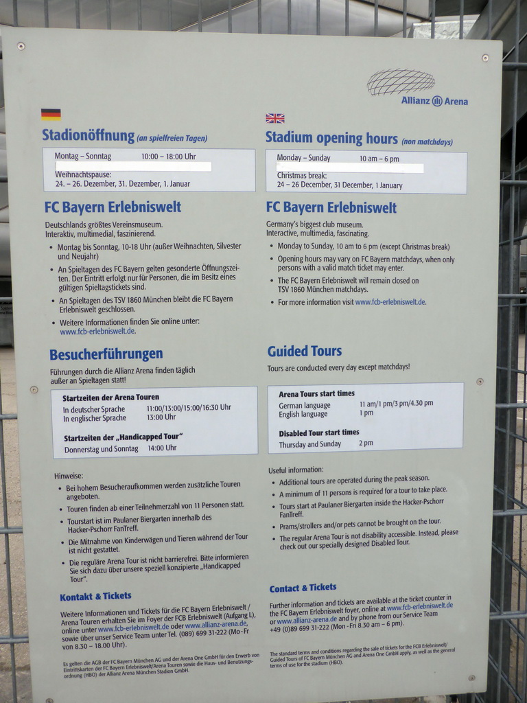 Information on the Allianz Arena stadium, at the entrance gates