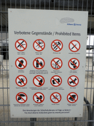List of prohibited items in the Allianz Arena stadium, at the entrance gates