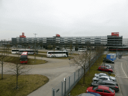Parking places for the Allianz Arena stadium, viewed from the pedestrian bridge at the Fröttmaning metro station