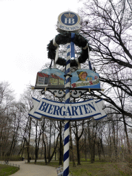 Biergarten sign at the Milchhäusl café at the west side of the Englischer Garten garden