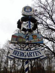 Biergarten sign at the Milchhäusl café at the west side of the Englischer Garten garden